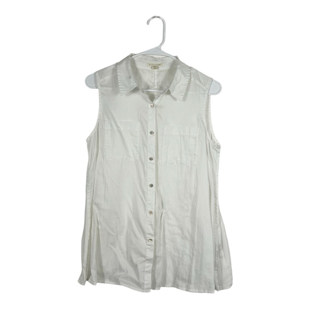 Eileen Fisher White 100% Organic Cotton Button Tank Top